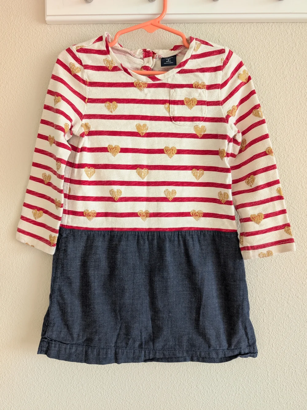 GAP Red and Gold Heart Stripe Dress with Navy Skirt 4T